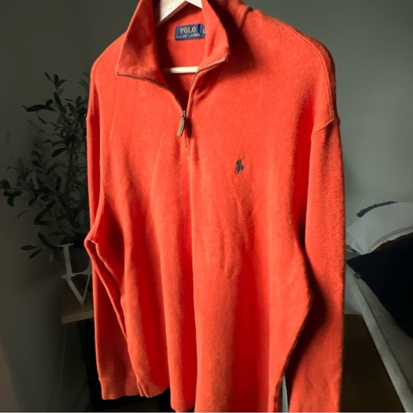 Polo Ralph Lauren 1/4 Zip Orange Pull Over Sweater Men’s Size XL - Picture 3 of 9